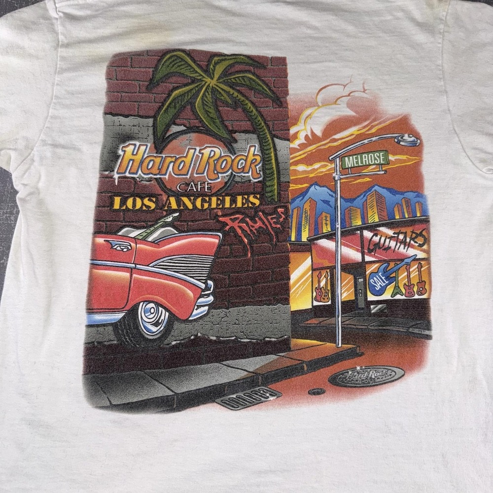 VINTAGE Hard Rock Cafe Shirt Mens Medium White Los Angeles Graphic Made USA 90s - Picture 2 of 10